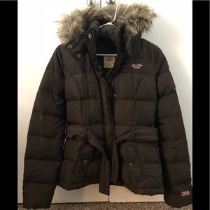 EUC Hollister Brown Puffer Coat w/ Fur Hood